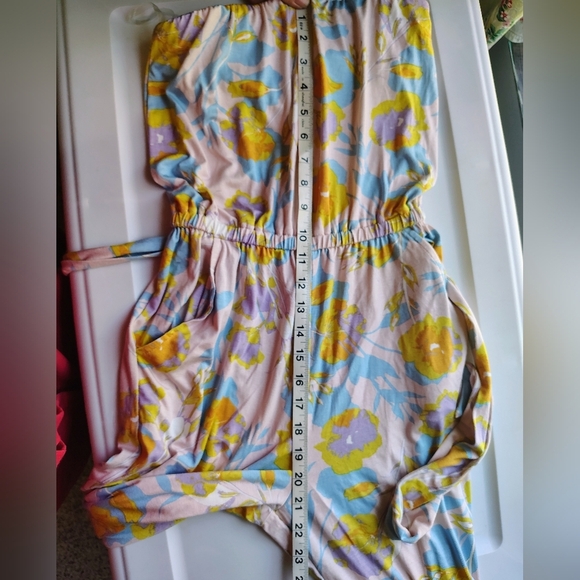 Rachel Pally strapless jumpsuit,pink With yellow flowers,pockets,modal,sz XS. - Picture 10 of 16